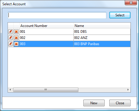 Select Account Window