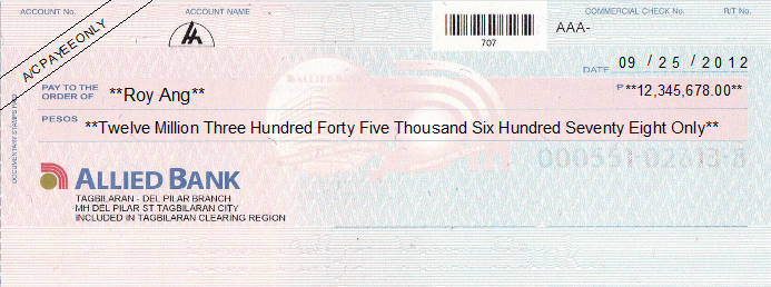 Printed Cheque of Allied Bank in Philippines Printed Cheque of Allied Bank in Philippines