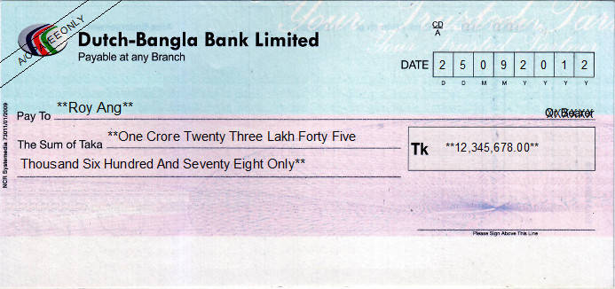 Printed Cheque of Dutch-Bangla Bank in Bangladesh Printed Cheque of Dutch-Bangla Bank in Bangladesh