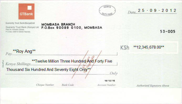 Printed Cheque of Guaranty Trust Bank - GTBank in Kenya Printed Cheque of Guaranty Trust Bank - GTBank in Kenya