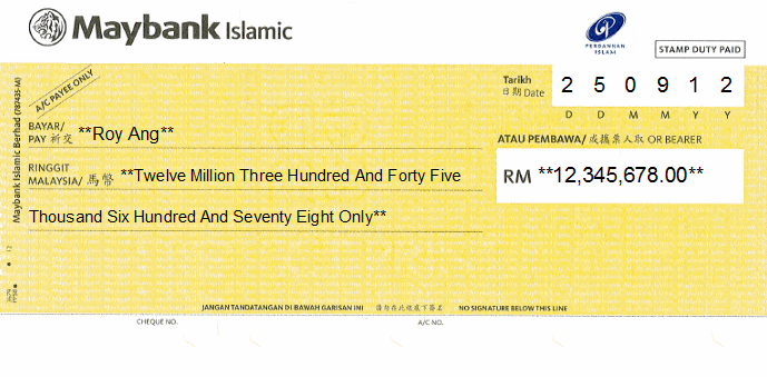 Printed Cheque of Maybank Islamic in Malaysia Printed Cheque of Maybank Islamic in Malaysia