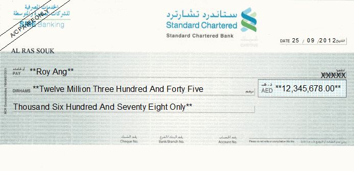 Printed Cheque of Standard Chartered Bank SME Banking in UAE Printed Cheque of Standard Chartered Bank SME Banking in UAE