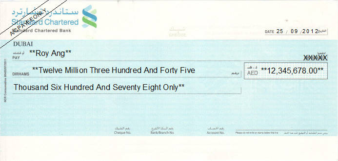 Printed Cheque of Standard Chartered Bank in UAE Printed Cheque of Standard Chartered Bank in UAE