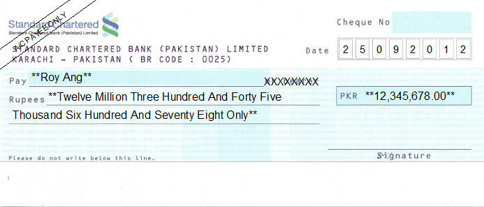 Printed Cheque of Standard Chartered Bank Pakistan Printed Cheque of Standard Chartered Bank Pakistan