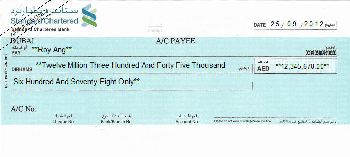 Printed Cheque of Standard Chartered Bank (Personal) in UAE Printed Cheque of Standard Chartered Bank (Personal) in UAE