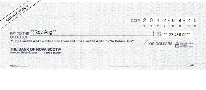 Printed Cheque of The Bank of Nova Scotia (Stonework) in Canada Printed Cheque of The Bank of Nova Scotia (Stonework) in Canada