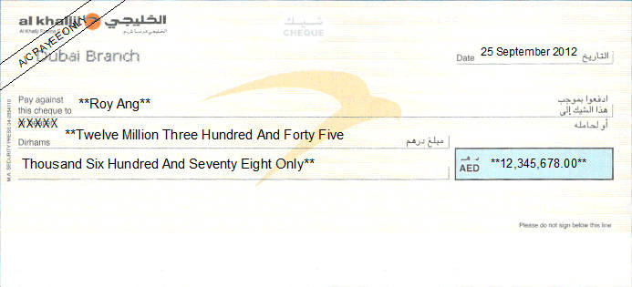 Printed Cheque of Al Khaliji Bank (Personal) in UAE Printed Cheque of Al Khaliji Bank (Personal) in UAE