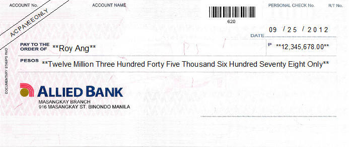 Printed Cheque of Allied Bank (Personal) in Philippines Printed Cheque of Allied Bank (Personal) in Philippines