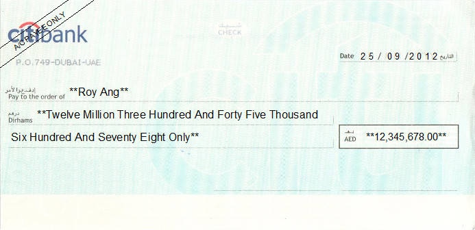Printed Cheque of Citibank in UAE Printed Cheque of Citibank in UAE