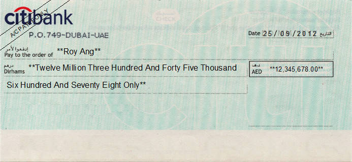 Printed Cheque of Citibank (Personal) in UAE Printed Cheque of Citibank (Personal) in UAE