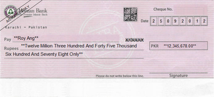 Printed Cheque of Meezan Bank Pakistan Printed Cheque of Meezan Bank Pakistan