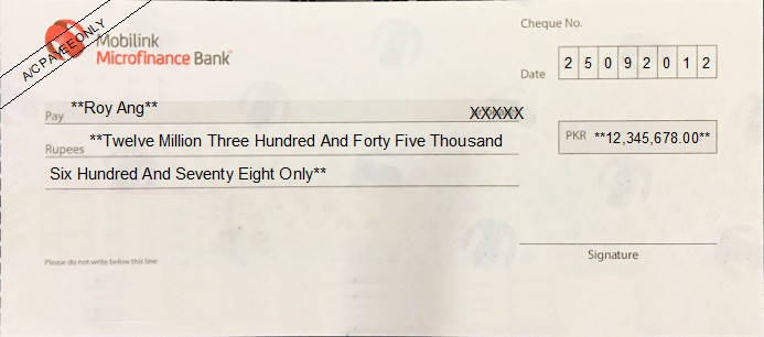 Printed Cheque of Mobilink Microfinance Bank in Pakistan Printed Cheque of Mobilink Microfinance Bank in Pakistan