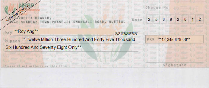 Printed Cheque of NRSP Microfinance Bank in Pakistan Printed Cheque of NRSP Microfinance Bank in Pakistan
