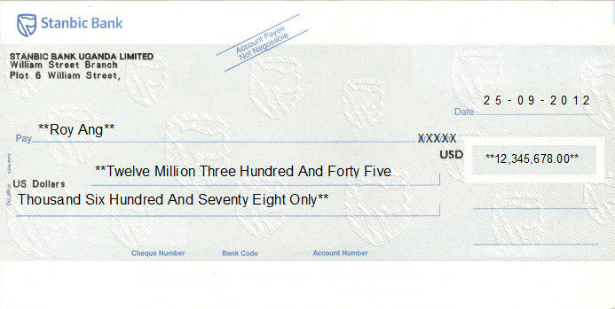 Printed Cheque of Stanbic Bank (USD) in Uganda Printed Cheque of Stanbic Bank (USD) in Uganda
