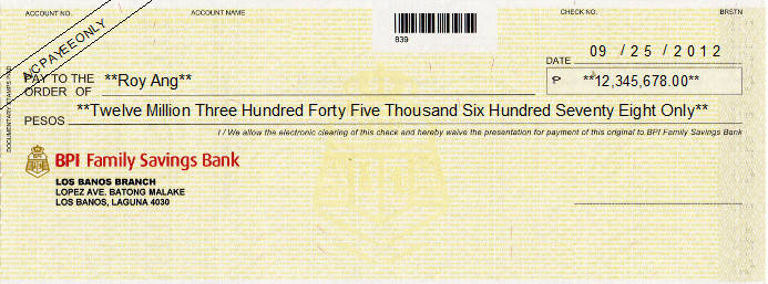 Printed Cheque of BPI Family Savings Bank Philippines Printed Cheque of BPI Family Savings Bank Philippines