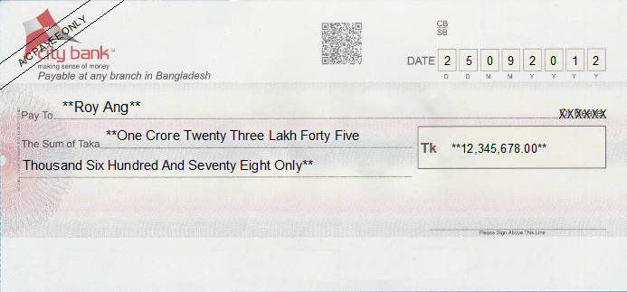 Printed Cheque of City Bank in Bangladesh Printed Cheque of City Bank in Bangladesh