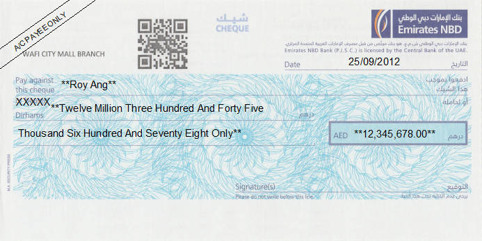 Printed Cheque of Emirates NBD UAE Printed Cheque of Emirates NBD UAE
