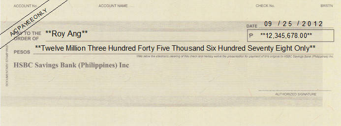 Printed Cheque of HSBC Savings Bank Philippines Printed Cheque of HSBC Savings Bank Philippines