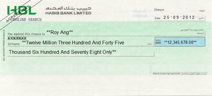Printed Cheque of Habib Bank Limited (HBL) in UAE Printed Cheque of Habib Bank Limited (HBL) in UAE