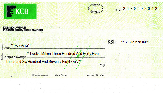 Printed Cheque of KCB in Kenya Printed Cheque of KCB in Kenya
