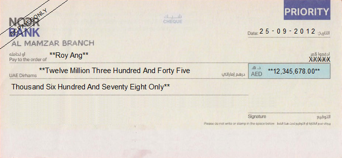 Printed Cheque of Noor Bank (Personal) in UAE Printed Cheque of Noor Bank (Personal) in UAE