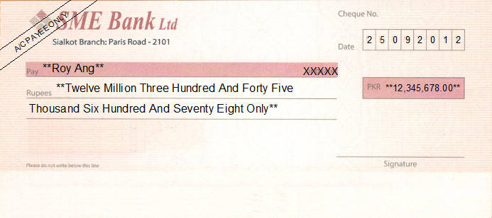 Printed Cheque of SME Bank in Pakistan Printed Cheque of SME Bank in Pakistan