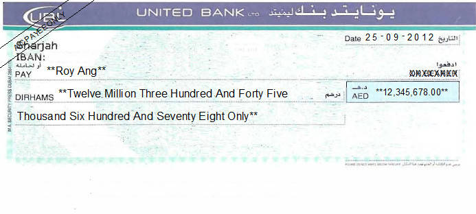 Printed Cheque of United Bank Ltd (UBL) in UAE Printed Cheque of United Bank Ltd (UBL) in UAE