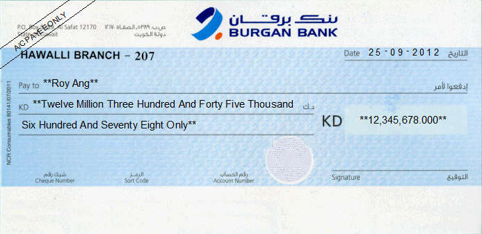 Printed Cheque of Burgan Bank (Personal) in Kuwait Printed Cheque of Burgan Bank (Personal) in Kuwait