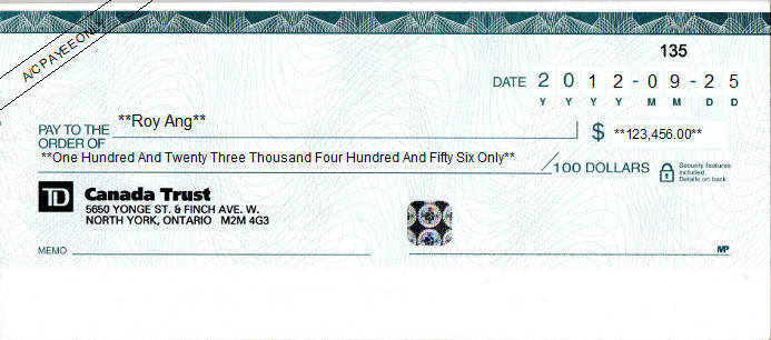 Printed Cheque of Canada Trust in Canada Printed Cheque of Canada Trust in Canada