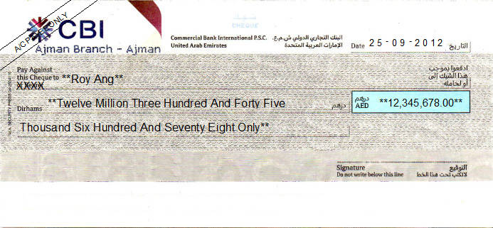 Printed Cheque of Commercial Bank International (Personal) in UAE Printed Cheque of Commercial Bank International (Personal) in UAE