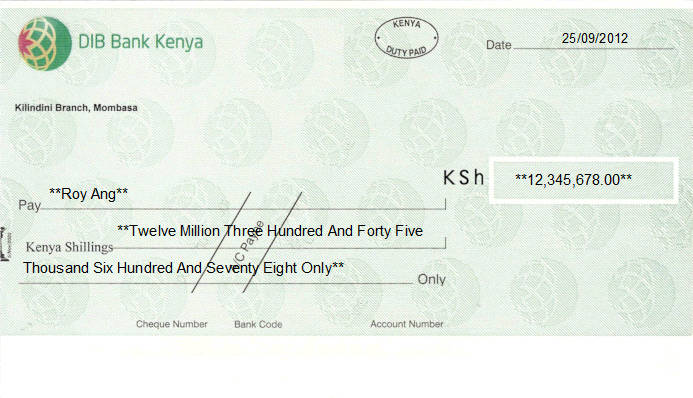 Printed Cheque of DIB Bank in Kenya Printed Cheque of DIB Bank in Kenya