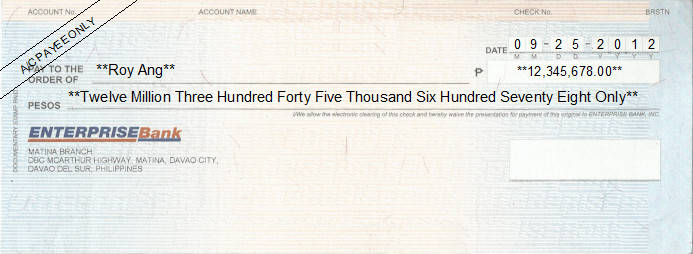 Printed Cheque of Enterprise Bank (Personal) in Philippines Printed Cheque of Enterprise Bank (Personal) in Philippines