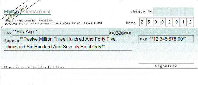 Printed Cheque of Habib Bank (HBL) Freedom Account Pakistan Printed Cheque of Habib Bank (HBL) Freedom Account Pakistan