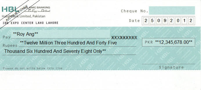Printed Cheque of Habib Bank (HBL) Islamic Banking Pakistan Printed Cheque of Habib Bank (HBL) Islamic Banking Pakistan