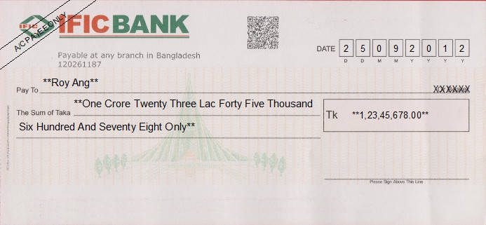 Printed Cheque of IFIC Bank in Bangladesh Printed Cheque of IFIC Bank in Bangladesh