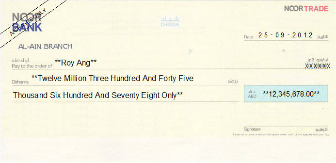 Printed Cheque of Noor Bank in UAE Printed Cheque of Noor Bank in UAE