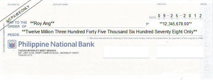 Printed Cheque of Philippine National Bank Printed Cheque of Philippine National Bank