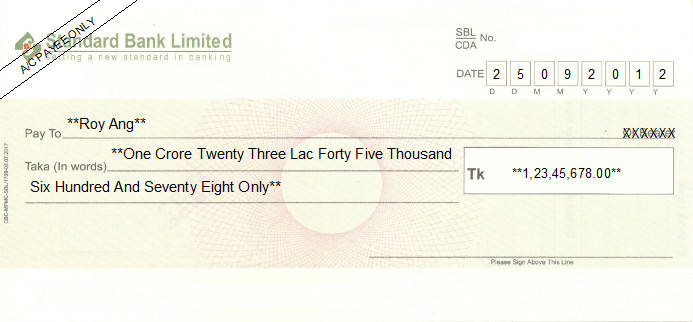Printed Cheque of Standard Bank in Bangladesh Printed Cheque of Standard Bank in Bangladesh