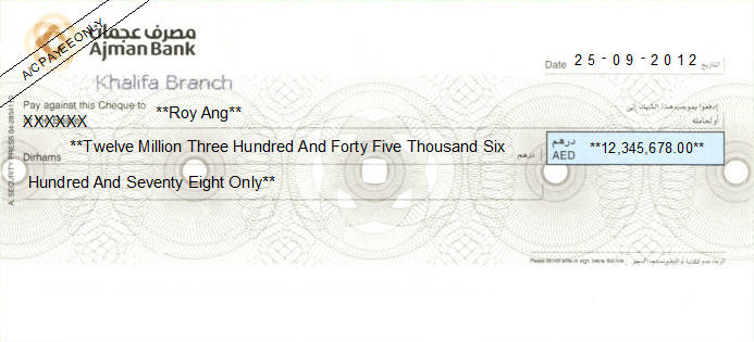 Printed Cheque of Ajman Bank (Personal) in UAE Printed Cheque of Ajman Bank (Personal) in UAE
