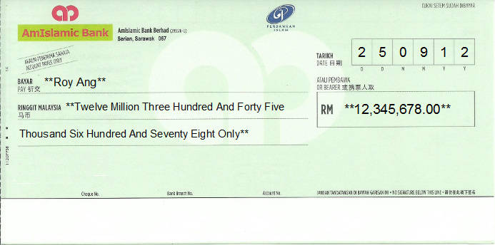 Printed Cheque of AmIslamic Bank in Malaysia Printed Cheque of AmIslamic Bank in Malaysia