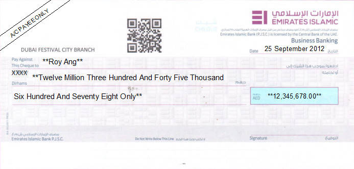 Printed Cheque of Emirates Islamic Bank (Business Banking) UAE Printed Cheque of Emirates Islamic Bank (Business Banking) UAE