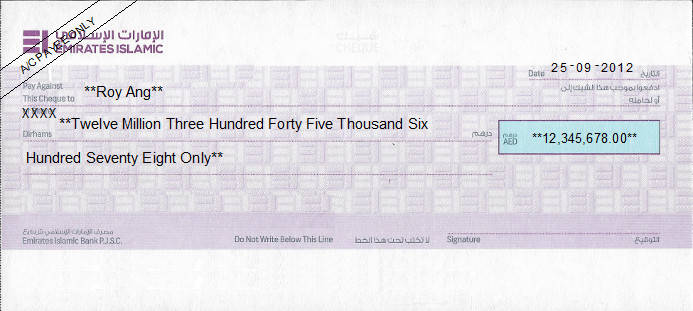 Printed Cheque of Emirates Islamic Bank (Personal) UAE Printed Cheque of Emirates Islamic Bank (Personal) UAE