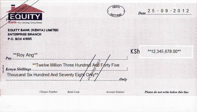 Printed Cheque of Equity Bank in Kenya Printed Cheque of Equity Bank in Kenya