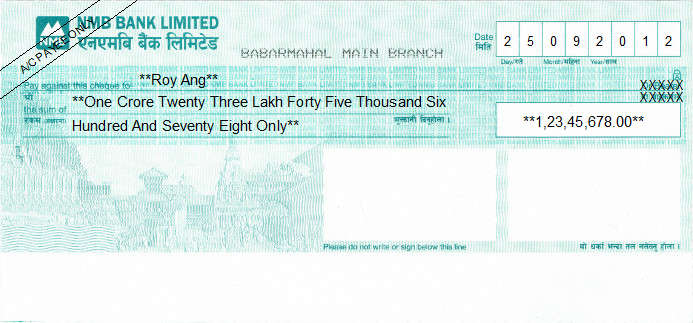 Printed Cheque of NMB Bank in Nepal