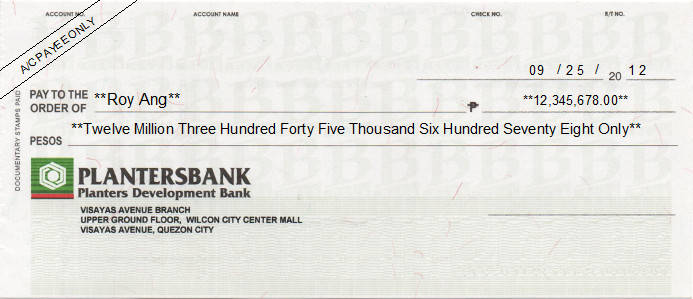 Printed Cheque of Planters Development Bank (Personal) in Philippines Printed Cheque of Planters Development Bank (Personal) in Philippines