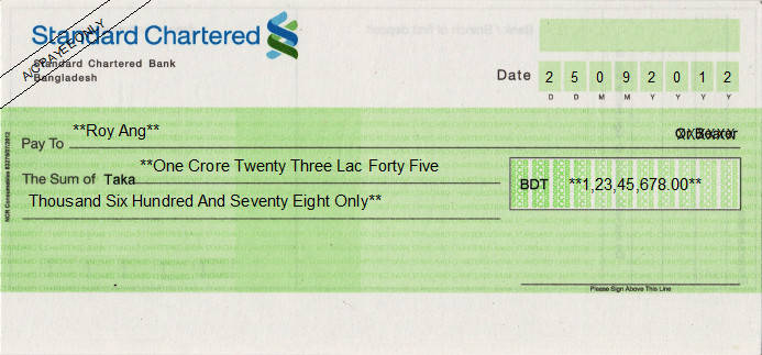 Printed Cheque of Standard Chartered Bank in Bangladesh Printed Cheque of Standard Chartered Bank in Bangladesh