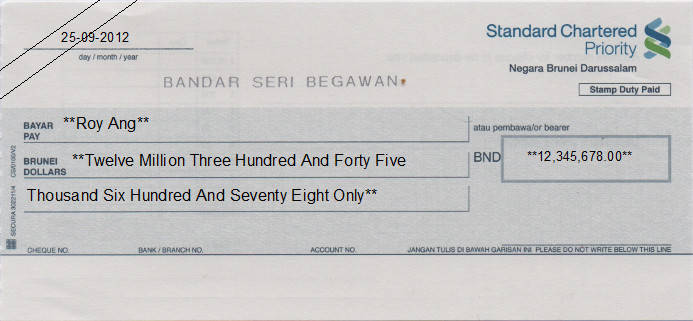 Printed Cheque of Standard Chartered Bank (Priority) in Brunei Printed Cheque of Standard Chartered Bank (Priority) in Brunei