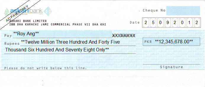 Printed Cheque of Askari Bank Pakistan Printed Cheque of Askari Bank Pakistan