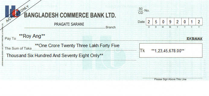 Printed Cheque of Bangladesh Commerce Bank in Bangladesh Printed Cheque of Bangladesh Commerce Bank in Bangladesh