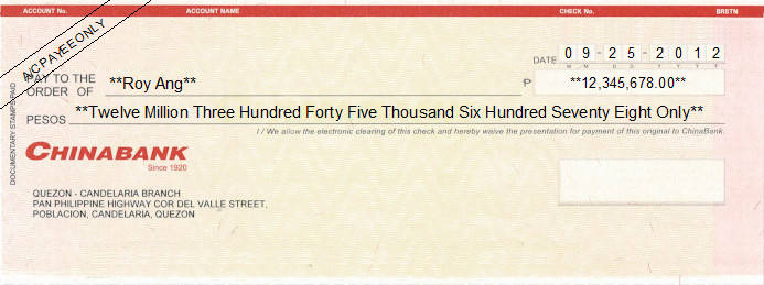 Printed Cheque of China Bank (Personal) Philippines Printed Cheque of China Bank (Personal) Philippines